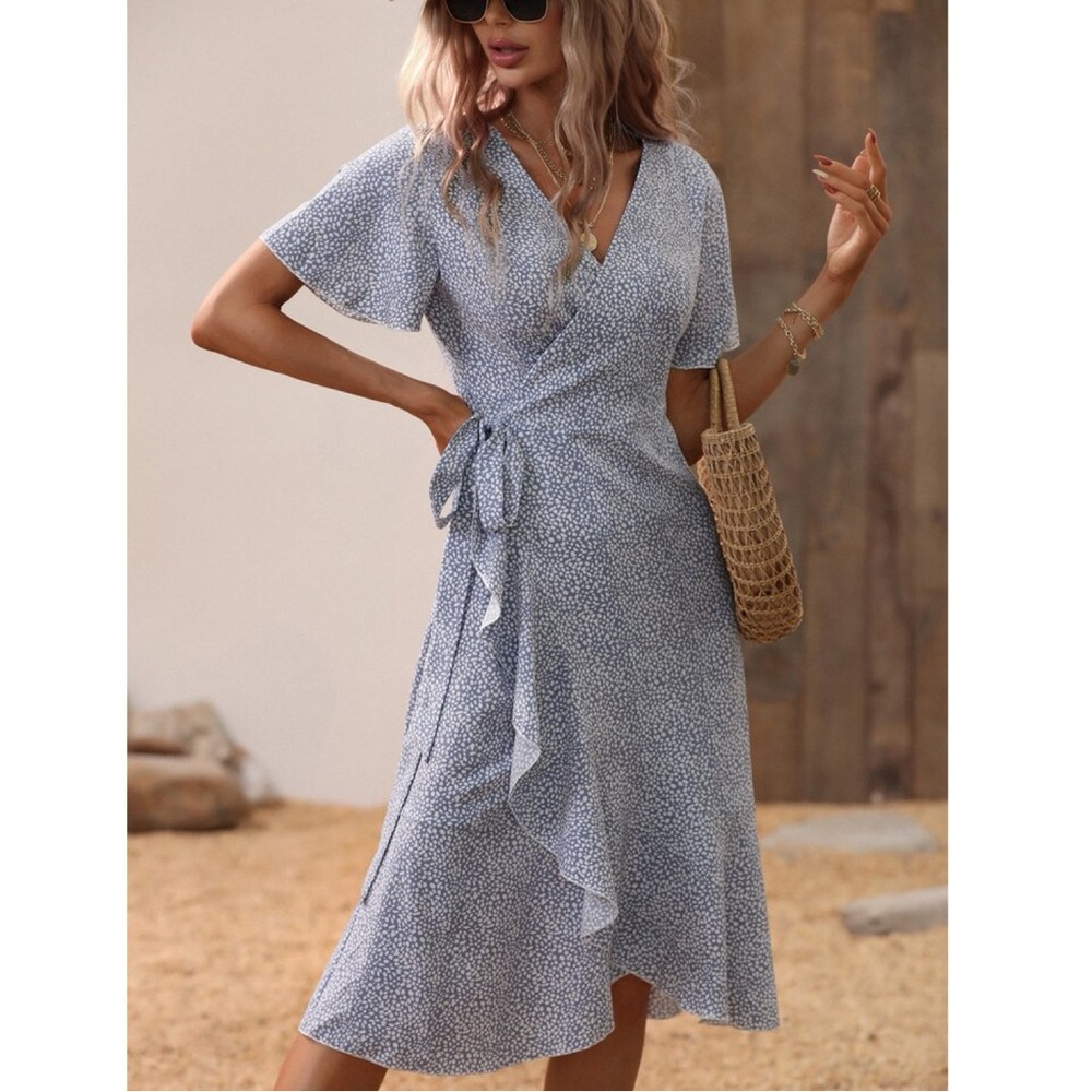 Blue Dot Flutter Sleeve Wrap Sundress